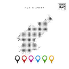 Fototapeta na wymiar Vector Dotted Map of North Korea. Simple Silhouette of North Korea. Set of Multicolored Map Markers