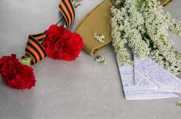 9 of May Victory day Dinner Carnation white flowers letter