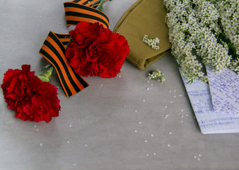 9 of May Victory day Carnation white flowers letter