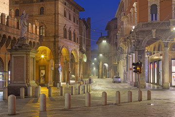 Bologna - The square Piazza della Mercanzia at dusk. © Renáta Sedmáková