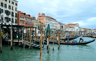 Ancient buildings along Canal Grande in Venice, Italy