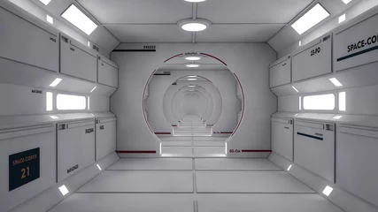 Fotobehang 3D Render. Futuristic spaceship interior corridor © Miguel Aguirre