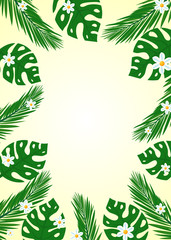 Summer themed banner with lush green tropical leaves