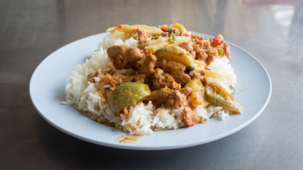 Thai spicy food basil chicken fried rice recipe