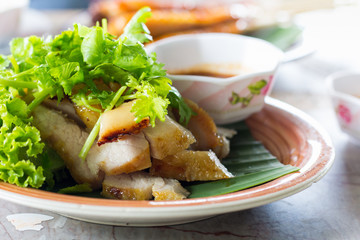 Thailand street food market, meat grilled. Business street food, meal.
