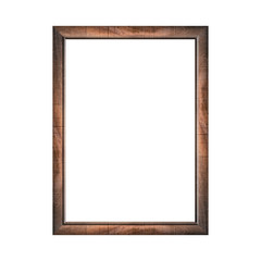 wooden frame with isolated white background. front view of classic wooden frame. for A4 image or text.