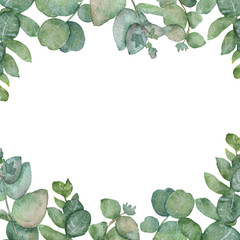 Watercolor green eucalyptus leaves bouquet