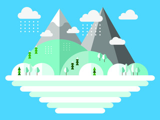 Winter vector illustration for web design, mobile design, banner, flyer or postcard, modern flat design conceptual landscapes with sea, beach, hills and mountains. - 204111945