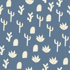 vector cacti on blue seamless repepat patern background - 204113107