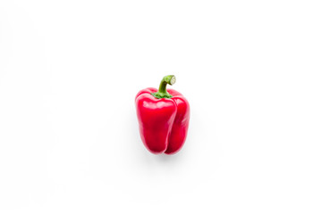 Red sweet bell pepper on white background top view copy space