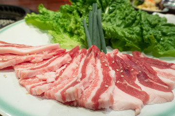 Raw thick sliced pork for 