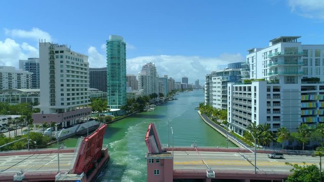 Aerial shot draw bridge begining to close