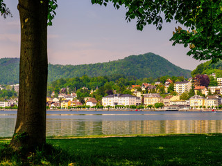 View on Gmunden city center beneath the tree, Austria