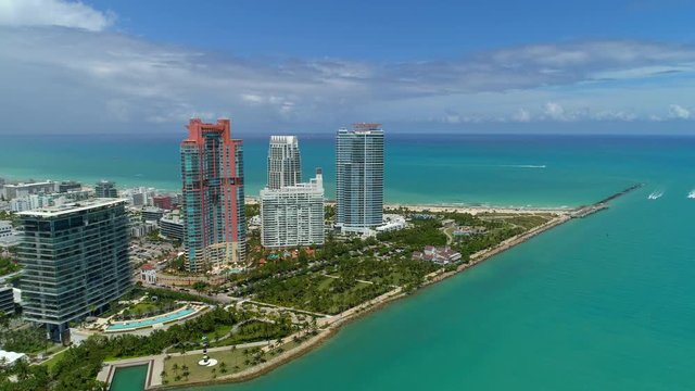 Aerial tour Miami Beach luxury highrise real estate