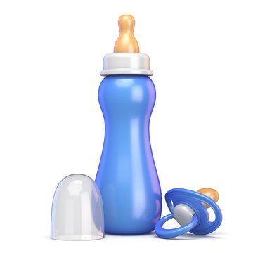 Blue Baby Bottle And Pacifier 3D