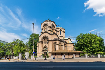 Fototapeta na wymiar Belgrade, Serbia April 24, 2018: Church of St. Alexander Nevsky. This is a Serbian Orthodox church in the Serbian capital of Belgrade. 