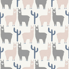 vector llama and cactus seamless repeat background