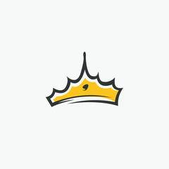 Graphic modernist element drawn by hand. royal crown of gold. Isolated on white background. Vector illustration. Logotype, logo