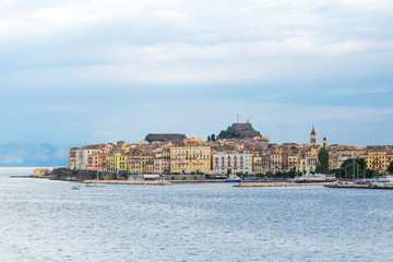 corfu or  kerkira island view from ship ,ioania sea , greece