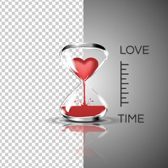 Hourglass with a heart inside. Time to love. Vector illustration