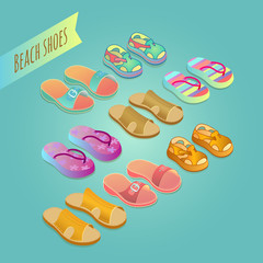 Isolated  shoes for children. Summer shoe icons set.