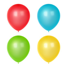 3d Realistic Colorful Balloons. Birthday balloons for party and celebrations.  Isolated on white Background