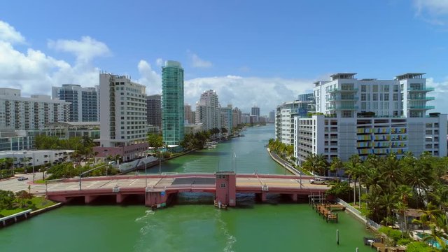 Miami Beach aerial drone shot 63rd Street Bridge 4k