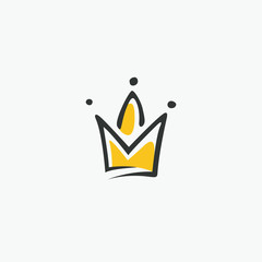 Graphic modernist element drawn by hand. royal crown of gold. Isolated on white background. Vector illustration. Logotype, logo