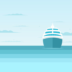 cruise liner in the sea, front view