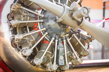 Rotor plane engine close up with propeller