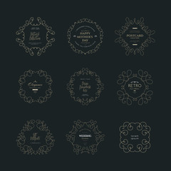 Set of luxury monogram logo templates. Elegant design for business sign, restaurant, wedding shop, jewelry, fashion, product design, brand sign. Vector illustration.