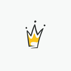 Graphic modernist element drawn by hand. royal crown of gold. Isolated on white background. Vector illustration. Logotype, logo
