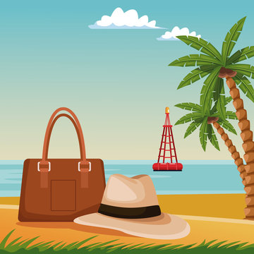 Beach and summer cartoon elements vector illustration graphic design