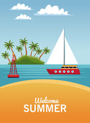 Welcome summer card with cartoons vector illustration graphic design