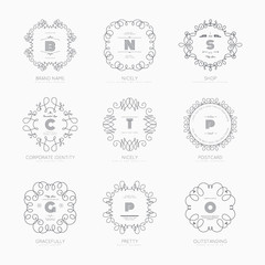 Set of luxury monogram logo templates. Elegant design for business sign, restaurant, wedding shop, jewelry, fashion, product design, brand sign. Vector illustration.