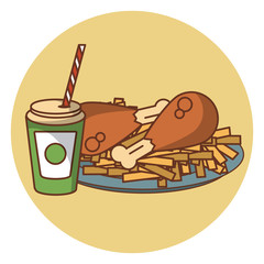 Fried chicken combo fast food cartoon vector illustration graphic design