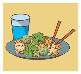 Fototapeta na wymiar Noodles fast food combo cartoon vector illustration graphic design