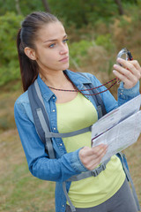 Lady holding compass and map