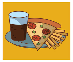 Pizza fast food combo cartoon vector illustration graphic design