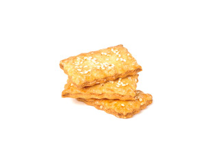 cookies with sesame seeds on white background