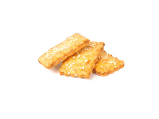 cookies with sesame seeds on white background