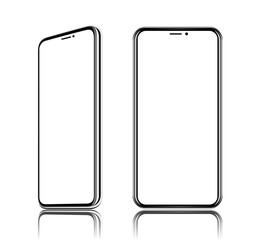 phone realistic vector front view, It located obliquely, turn on the diagonal,  isolated on white background