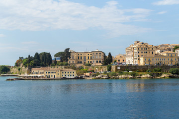 Obraz premium corfu island sea houses old medieval style Greece