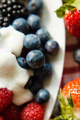 Macro view of blackberries, blueberries, raspberries