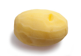 peeled whole potato isolated on a white background. Top view