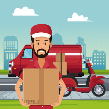 Delivery van truck service vector illustration graphic design