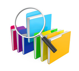 Folders and Magnifying Glass Isolated. File Search Concept