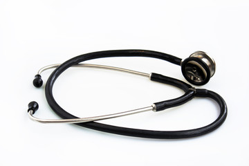 old veterinary stethophonendoscope on a white background.