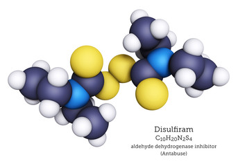 Ball-and-Stick Molecular Model of Disulfiram