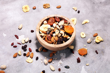 Composition with dried fruits and assorted healthy nuts
